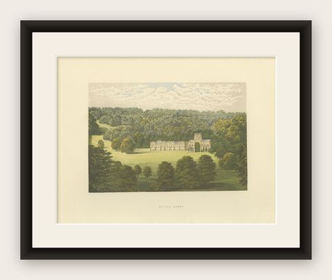 Antique Print of Milton Abbey by Morris, 'circa 1880', shown framed