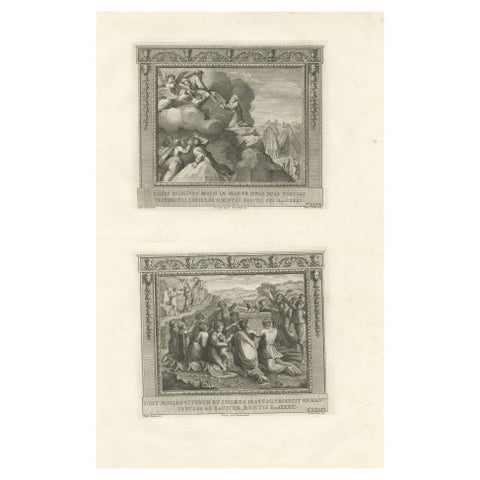 Antique Religion Print of Moses on Mount Sinai Receiving the Stone Tablets