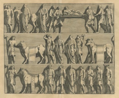 Roman Sacrificial Procession with Bulls and Axe Bearers, Montfaucon, 1722