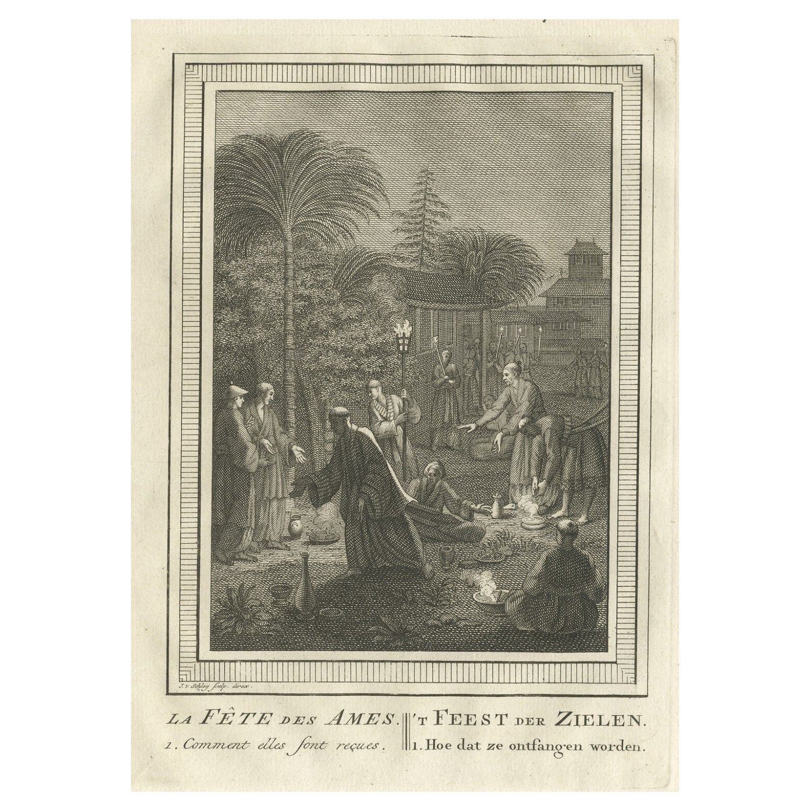 Old Print Depicting the Buddhist Festival of Souls 'Obon', 1758