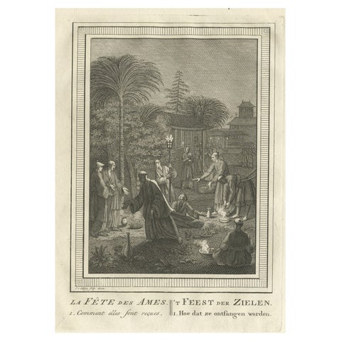 Old Print Depicting the Buddhist Festival of Souls 'Obon', 1758