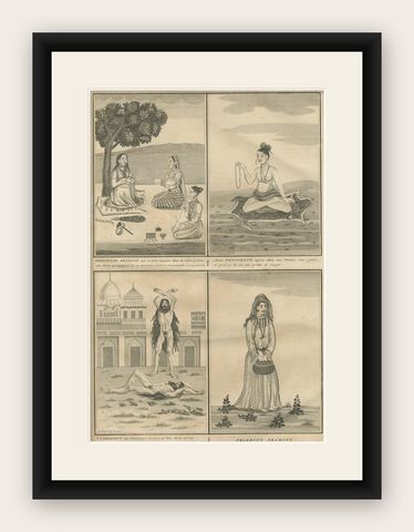 Indian Brahmin Penitents and Pilgrim, Rare 18th Century Ritual Engraving, 1734, shown framed