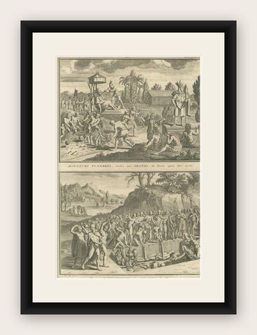 Funeral Rites and Burial of Inca Nobles, 1734 Engraving of Old Peruvian Customa, shown framed