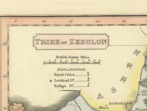 Decorative Antique Map of the Tribe of Zebulun, Wyld, 1823, close-up 1