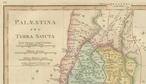 Holy Land Map, Palestina seu Terra Sancta, Biblical Geography, Wilkinson 1819, close-up 3