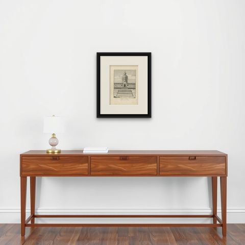 Original Engraving of Hindu Pagoda on Malabar Coast, Antique Temple Print, 1806, shown framed on a wall, true to size