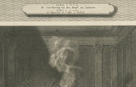 Angel Appears to Zechariah & Zechariah Struck Mute, Pieter Mortier, ca. 1700, close-up 3
