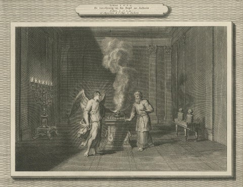 Angel Appears to Zechariah & Zechariah Struck Mute, Pieter Mortier, ca. 1700, close-up 6
