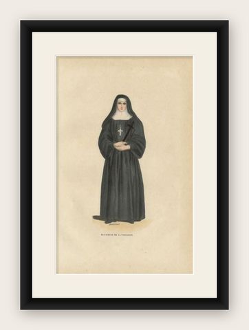 Antique Print of a Nun of the Order of the Visitation of Holy Mary, 1845, shown framed