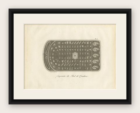 Antique Print of Buddha's Footprint by Symes (1800), shown framed
