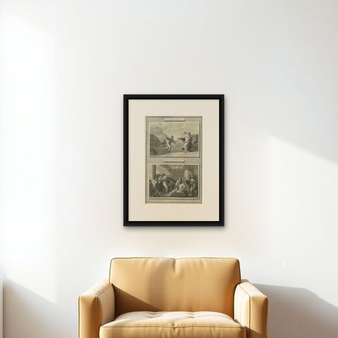 Christ Healing the Possessed and the Paralytic, Antique Biblical Print, c.1700, shown framed on a wall, true to size