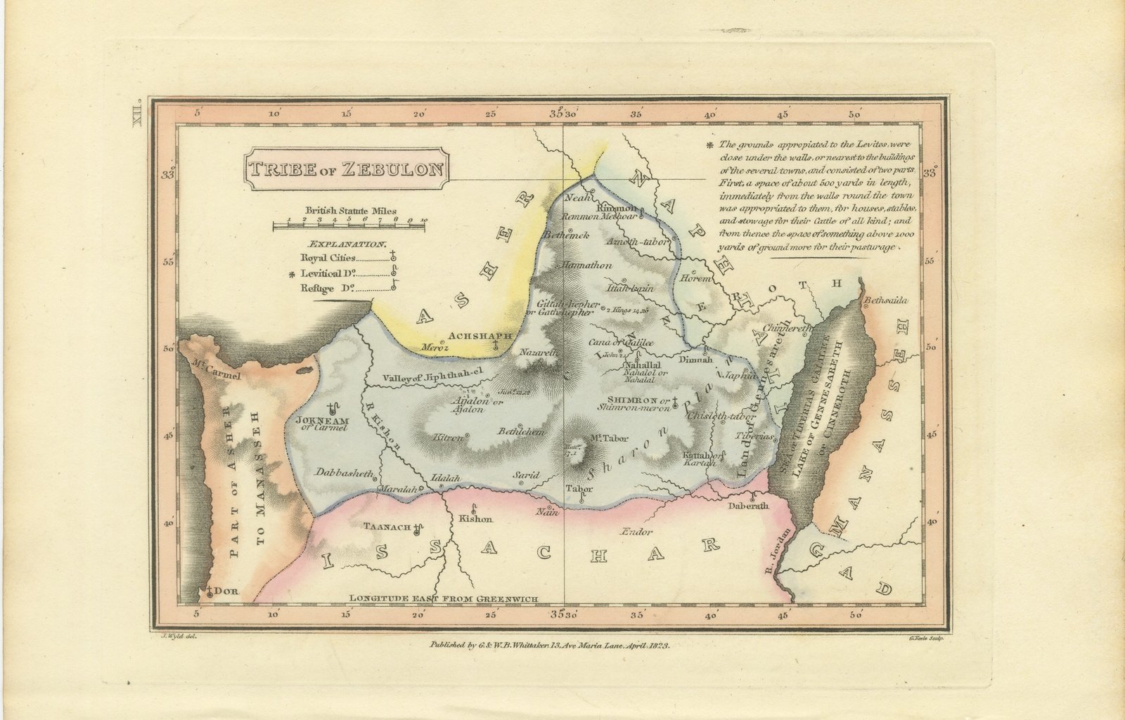 Decorative Antique Map of the Tribe of Zebulun, Wyld, 1823