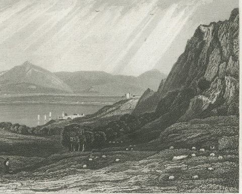 View from Mount Carmel toward Acre, Antique Holy Land Engraving, circa 1850, close-up 1
