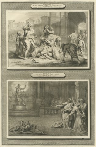 Stoning of Susanna's Accusers and Daniel Destroys Bel, Mortier circa 1700