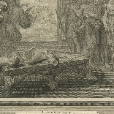 The Levite's Concubine and the Daughters of Shiloh, Mortier Bible circa 1700, close-up 2