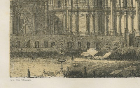 Cathedral of Arequipa Peru, Antique Architectural Lithograph c.1865, close-up 2