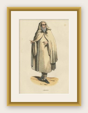 Antique Hand-Colored Print of a Camaldolese Monk, a Hermit of Mount Corona, 1845, shown framed