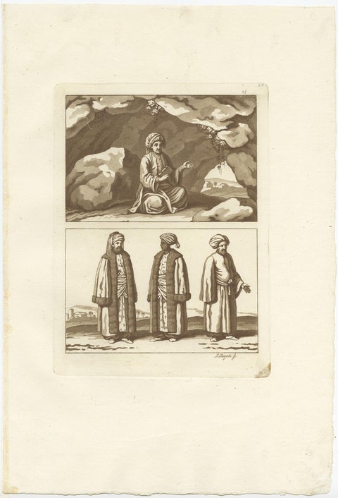 Old Original Engraving Showing an Arabian Men and a Muslim Imam, 1827, view 2