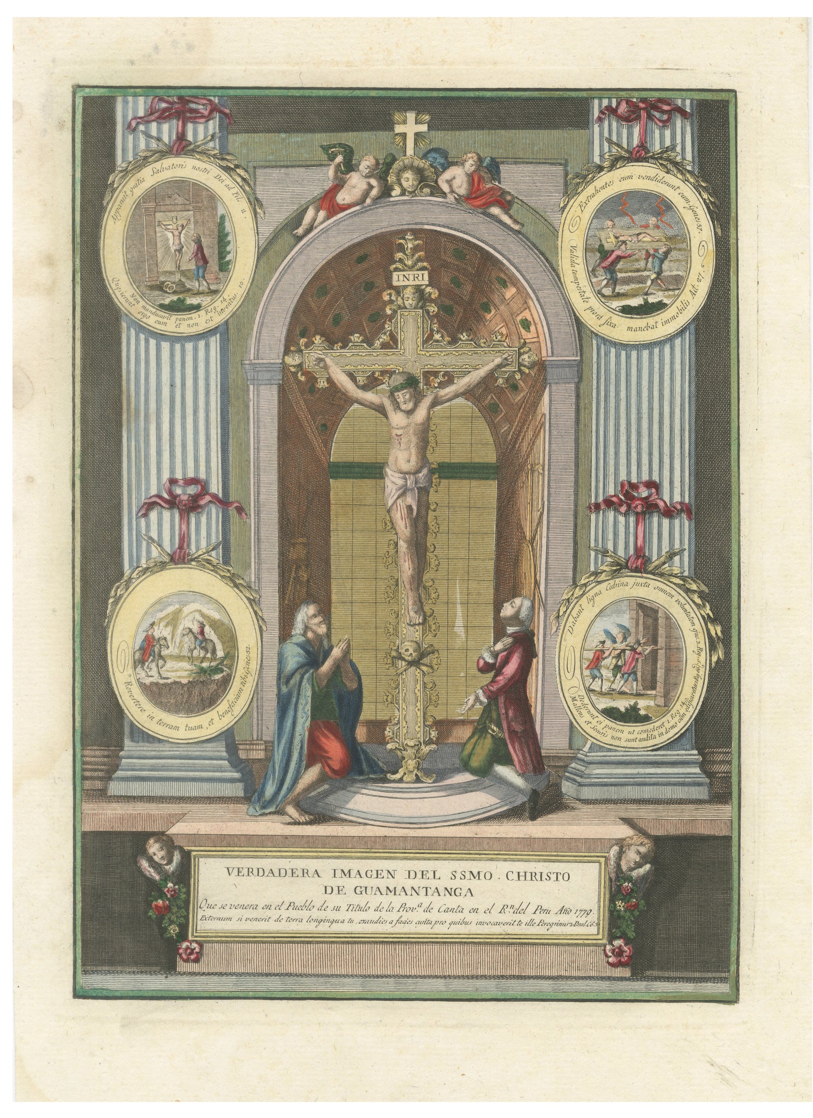 Original Antique Devotional Print of Christ of Guamantanga, Peru, 1779