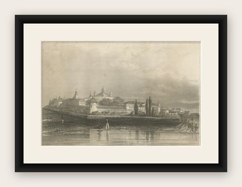 Antique Print of the Ipatievsky Monastery in Russia, 1841, shown framed