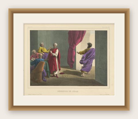 Antique Religious Print 'No. 31' the Despair of Judas, circa 1840, shown framed