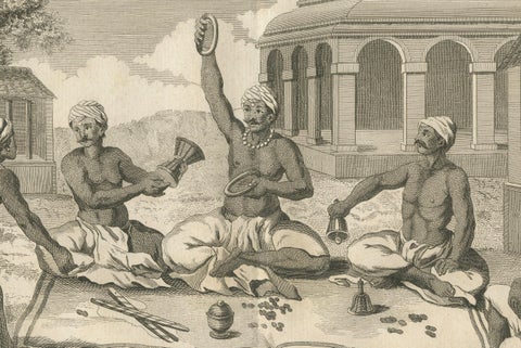 Hindu Priestly Assembly, Poutchari of Maarraami, Engraving, 1806, close-up 3