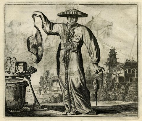 Two Original Japanese Engravings on One Sheet, Soldiers & a Priest, 1669, view 3