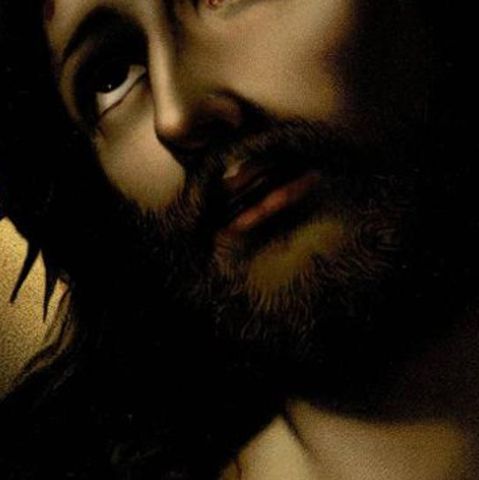 Ecce Homo, 1899 German Chromolithograph of Christ with Crown of Thorns (Dresden), close-up 6