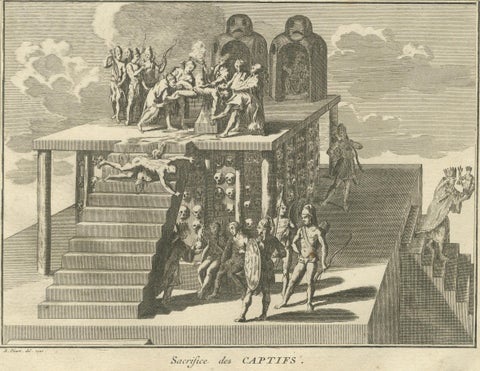 Mexican Penitence and Human Sacrifice, 1734 Engraving of Aztec Religious Rites, close-up 6