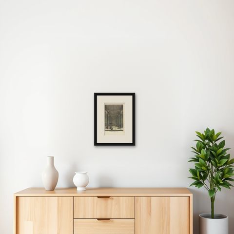 Antique Print of the Interior of a Church in Amsterdam ‘Nieuwezijds Kapel’, shown framed on a wall, true to size