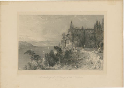 Antique Constantinople Print, Allom St George Monastery Princes Islands, ca.1838, view 2