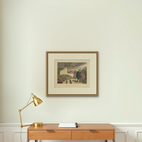 Antique Religious Print "No. 48" Jerusalem and the Destroyed Temple, circa 1840, shown framed on a wall, true to size