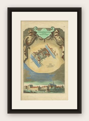 Antique Print of the Urselen Monastery in Amsterdam, c.1760, shown framed