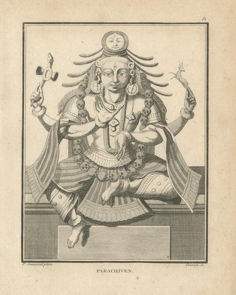 1806 Engraving: Parachiven's Fierce Divinity in Hindu Mythology, close-up 6