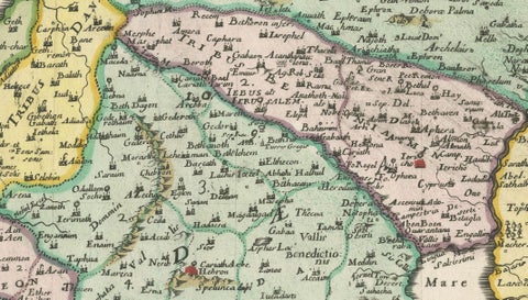 Holy Land Map of the Twelve Tribes of Israel, Sanson, Hand Colored, 1696, close-up 6