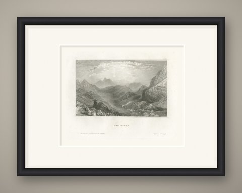 Mount Sinai, Antique View of the Holy Mountain with an Encampment, circa 1850, shown framed