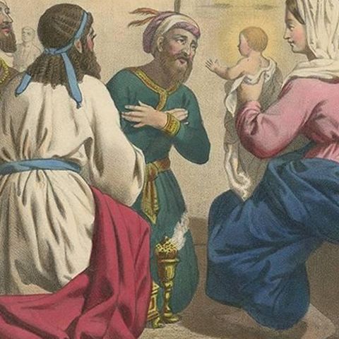 Antique Religious Print 'No. 6' The Adoration of the Magi, circa 1840, close-up 2