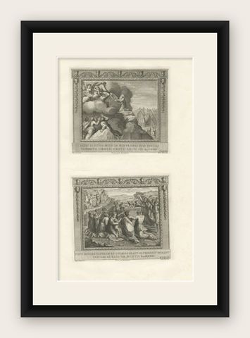 Antique Religion Print of Moses on Mount Sinai Receiving the Stone Tablets, shown framed