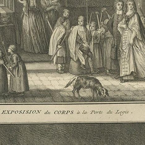 Antique Print of a Funeral Procession by Picart, circa 1725, close-up 1