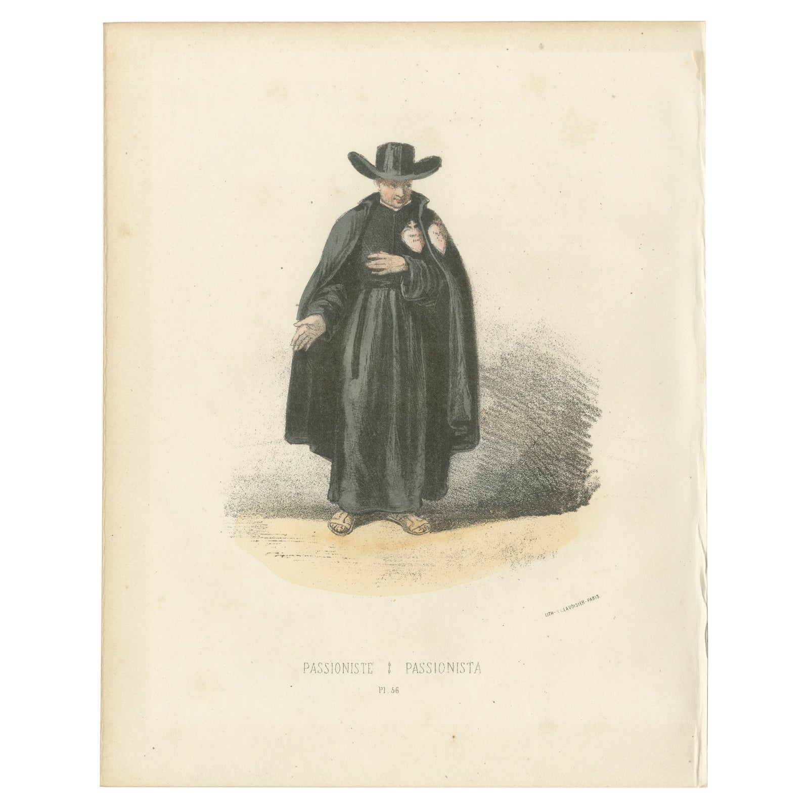 Passioniste, 1862 Hand-Colored Lithograph of a Passionist Monk