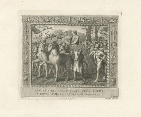 Antique Religion Print of King David, Having Subdued Syria, C.1850, close-up 2