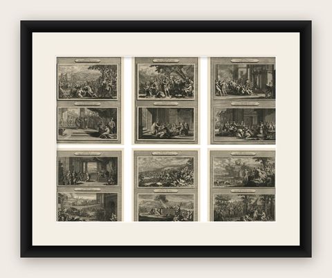 Biblical History Engravings, Joseph and Moses, Dutch Bible Series c.1700, shown framed