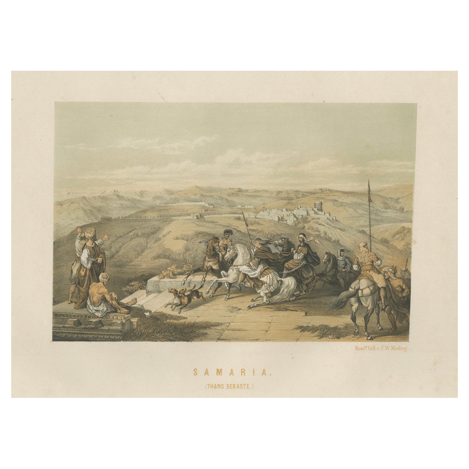 19th-Century Chromolithograph of Samaria, Israël, Historical Biblical Scene