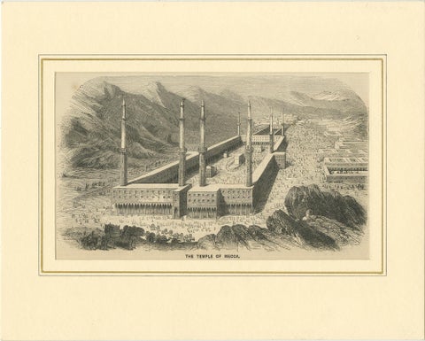 Antique Engraving of The Great Mosque of Mecca with Kaaba, c. 1850s, view 2