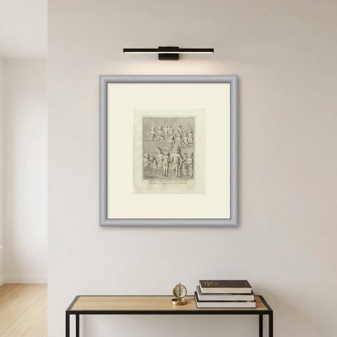 Elephanta Cave Sculpture at Station 7, Antique Niebuhr Print, 1780, shown framed on a wall, true to size