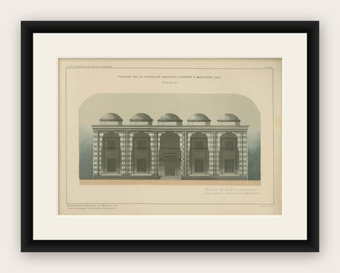 Ottoman Mosque Facade Lithograph, Bursa (Bayezid Yıldırım), 1924, shown framed