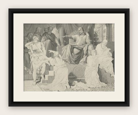 Old Print Depicting the Judgement of Solomon, Story of the Hebrew Bible, c.1890, shown framed