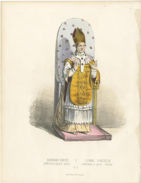 Antique Hand-Coloured Print of the Supreme Pontiff Celebrating High Mass, 1862, view 2