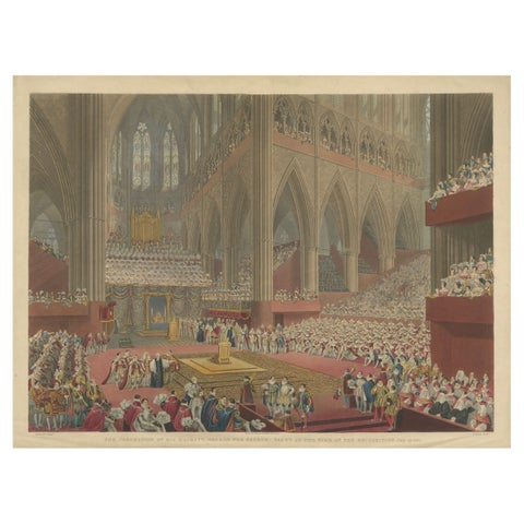 Hand-Coloured Engraving of George IV’s Coronation at Westminster Abbey, 1822