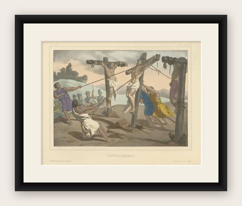 Antique Religious Print "No. 35" the Crucifixion of Jesus, circa 1840, shown framed